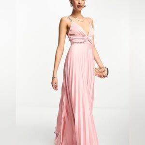 ASOS design pink satin slit maxi dress